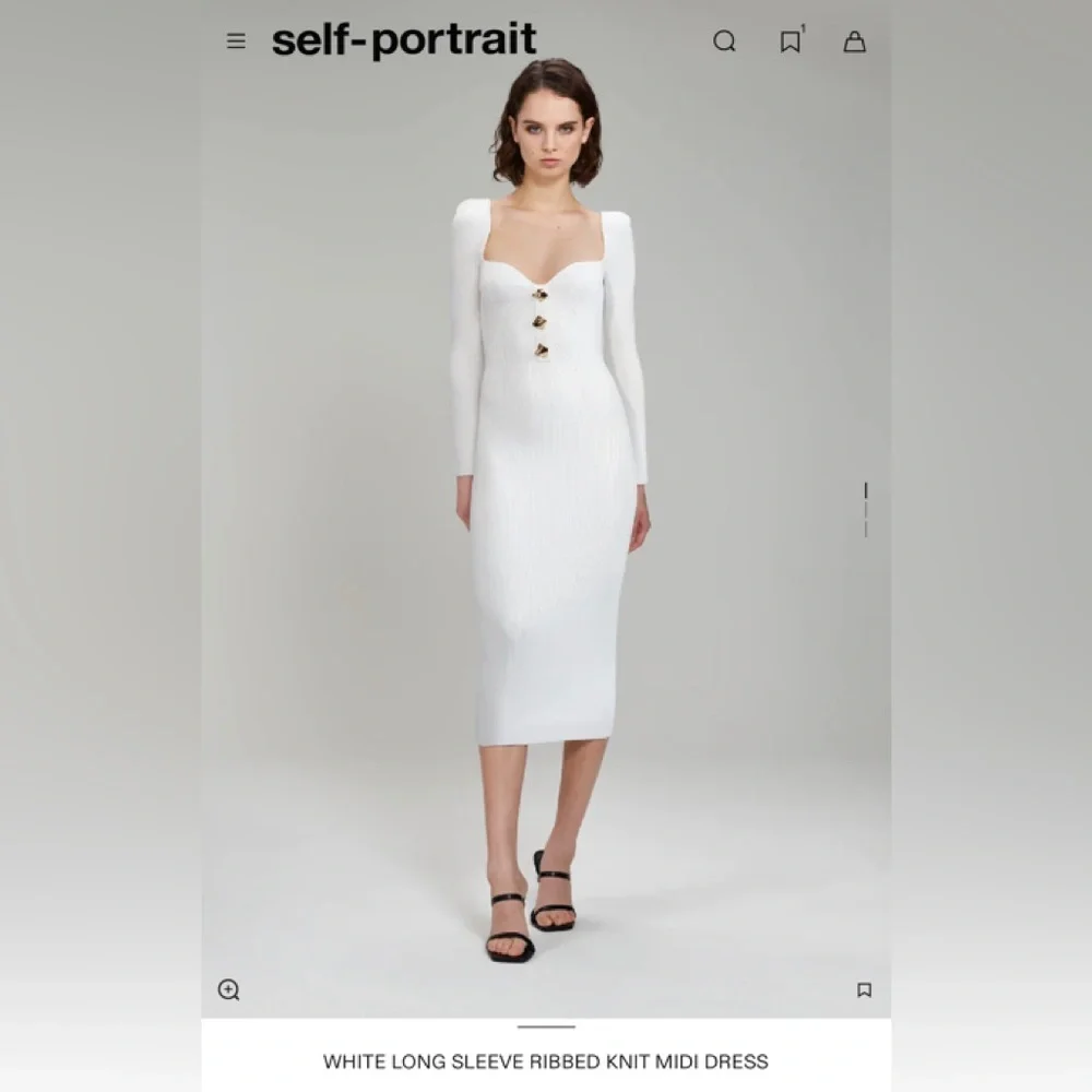 Self Portrait WHITE LONG SLEEVE RIBBED KNIT MIDI DRESS - Picture 1 of 1
